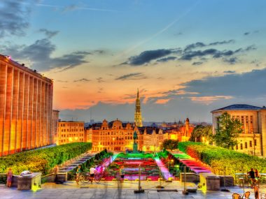 Mont des Arts in Brussels in the evening