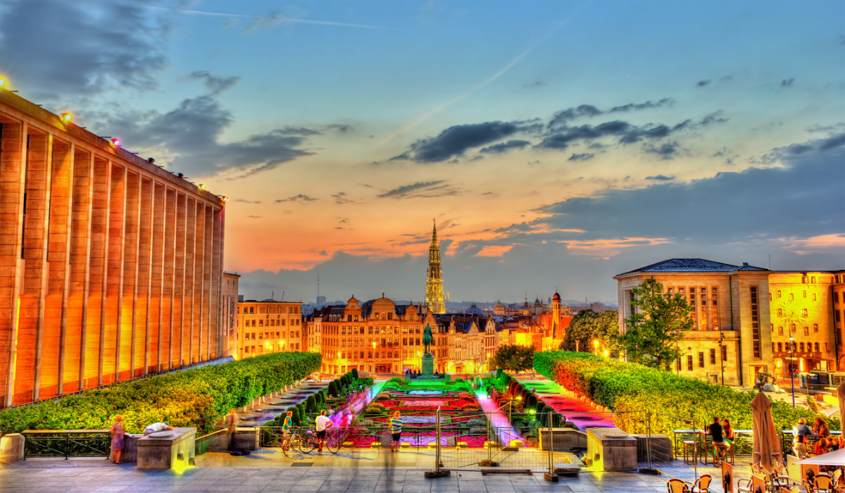 Mont des Arts in Brussels in the evening